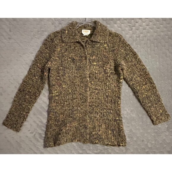 Talbots Women's Green Small Textured Button-Up Sweater Italy Mohair Wool - Picture 6 of 7